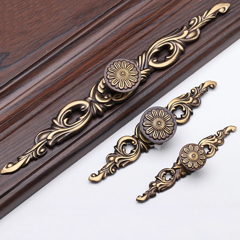 Retro 10PCS Solid Pure Brass Furniture Pulls Handles Drawer Knobs Cupboard Wardrobe Dresser Kitchen TV Wine Cabinet Pulls Knobs