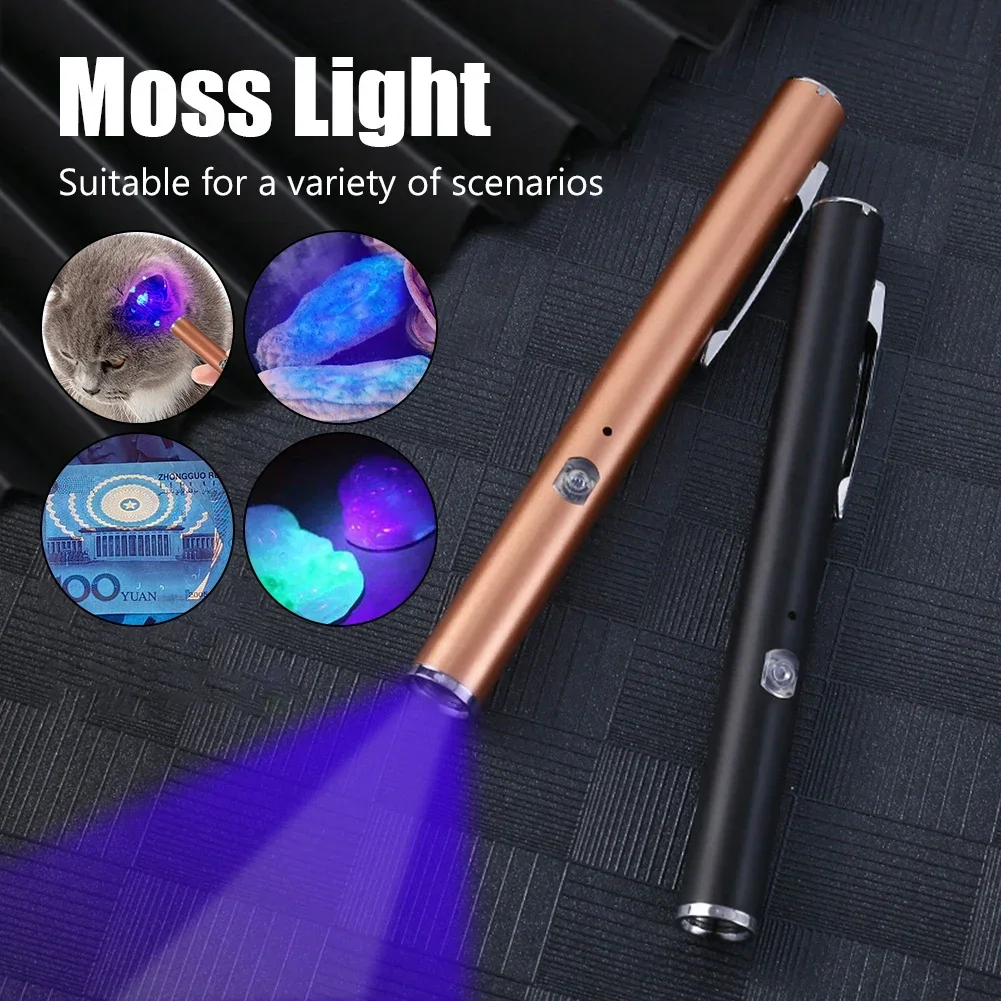 Aluminum alloy LED Flashlight Mirror UV Violet USB 365nm Torch Fungus Checker Detection Mini Pocket Lamp Marker Cat Dog Moss