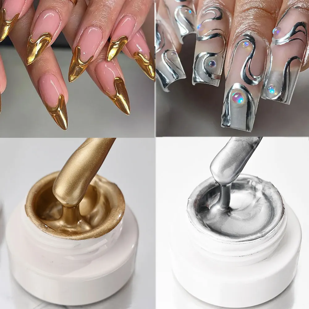 Metallic Painting Gel Chrome Gold Silver Rose Mirror Effect Nail Polish Super Bright Drawing Line French Nail Art Varnish 5g/8g