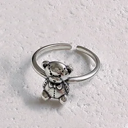 New Arrival Sweet Little Bear Animal Vintage Thai Silver Ladies Party Ring Jewelry For Women Birthday Gifts No Fade Cheap