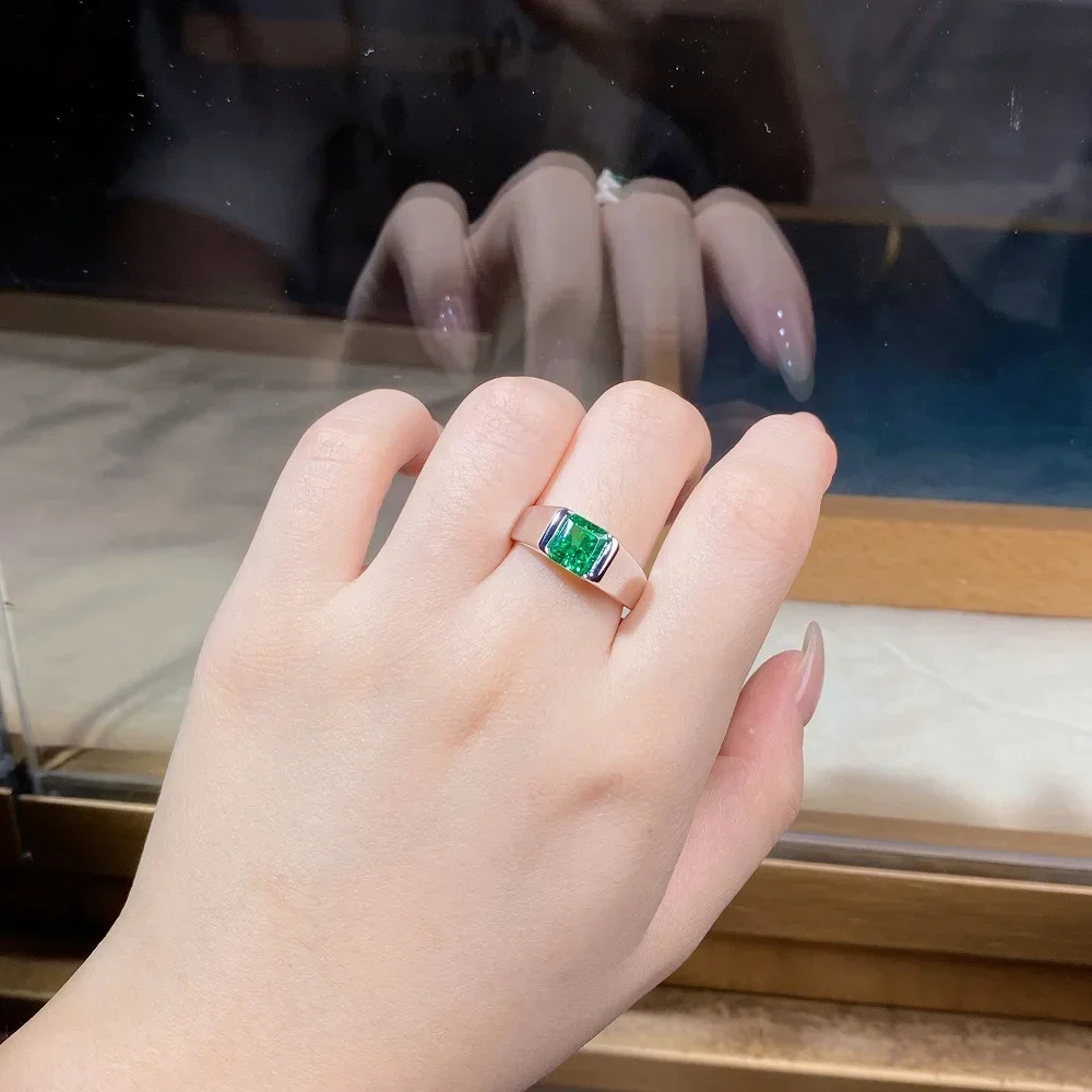 

Роскошное твердое платиновое кольцо PT950 для мужчин с гладким изумрудом и бриллиантом, кольцо с муассанитом и бриллиантом