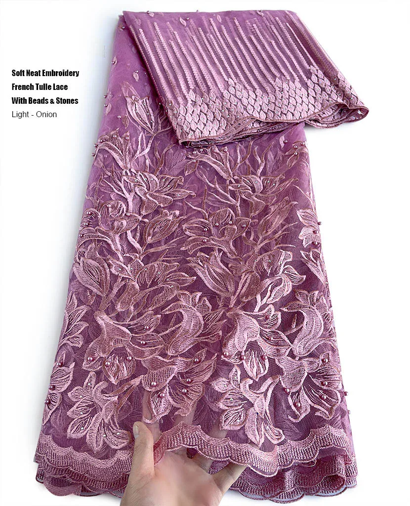 Clearance African Embroidered Tulle French Lace Nigerian Mesh Fabric Sewing Fashion Garment Occasional Wear Events Dress