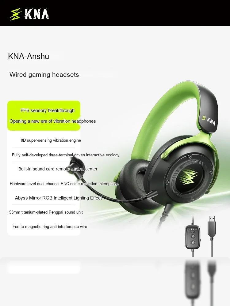 KNA Dark Pivot Wired Over‑Ear Gaming Headset FPS E‑Sports Headphone ENC Noise-canceling Mic Vibration Engine Sound Positioning