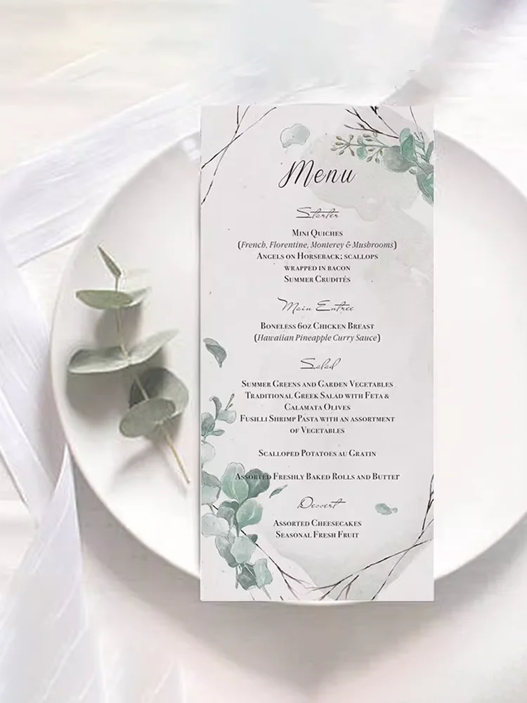 50pcs New Customized Mori Wedding Engagement Decoration Menu Dining Plate Card Hand Card Process Card Design