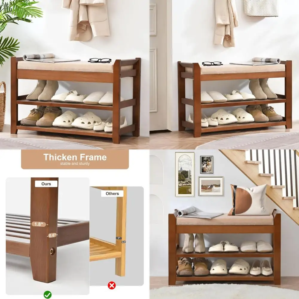 

Storage Bench with Cushion for Shoes - Entryway, Hallway, Bedroom, Living Room