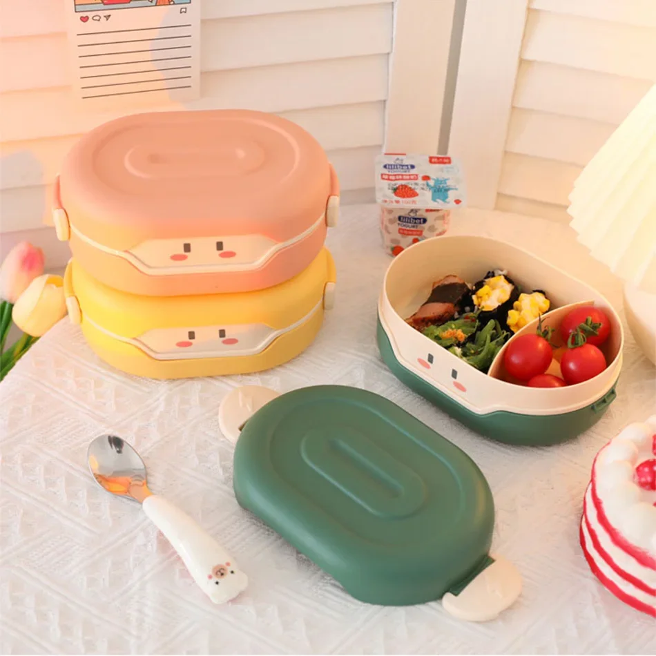 780ml Portable Cartoon Healthy Plastic Lunch Box Microwave Oven Lunch Bento Boxes Food Container Dinnerware Kid Childen Lunchbox