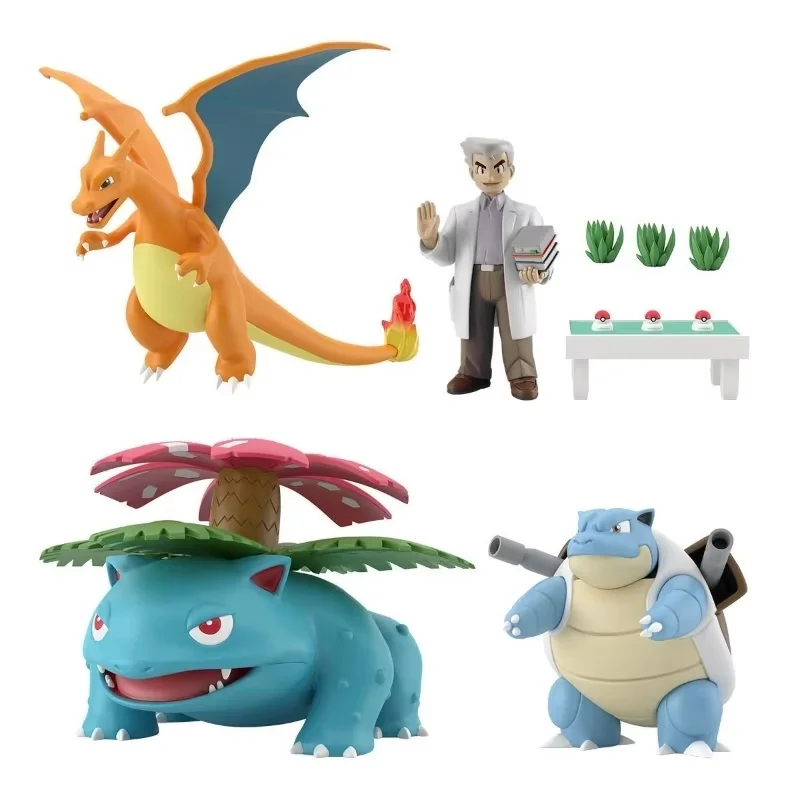 In Stock Bandai Shokugan Pokemon Scale World Kanto region Charizard Blastoise Venusaur Samuel Oak Action Figures Model Toys