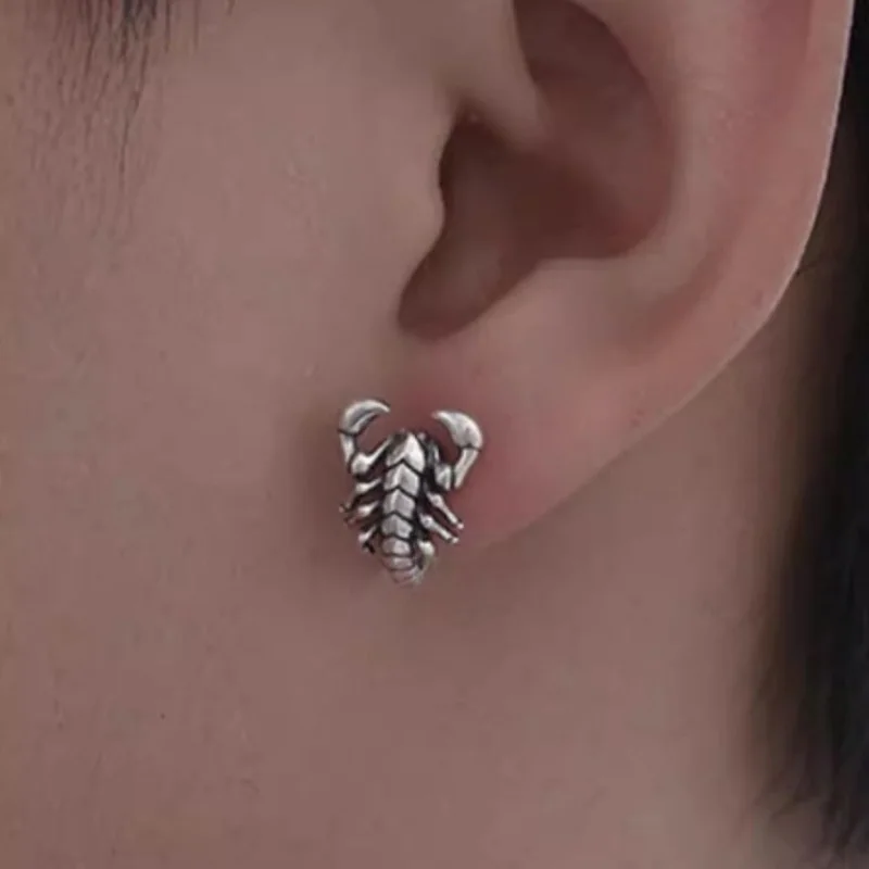 1Pc New In Fashion Vintage Hip Hop Punk Silver Color Scorpion Ear Stud Piercing Earrings For Women Men  Jewelry Accessories