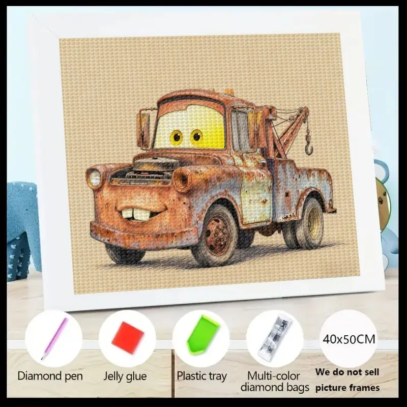 

1 шт. 5D полный дрель алмазный набор для рисования, Disney Pixar Cars Mater Rusty Tow Truck Character DIY Diamond Art Set, сверкающий кристалл