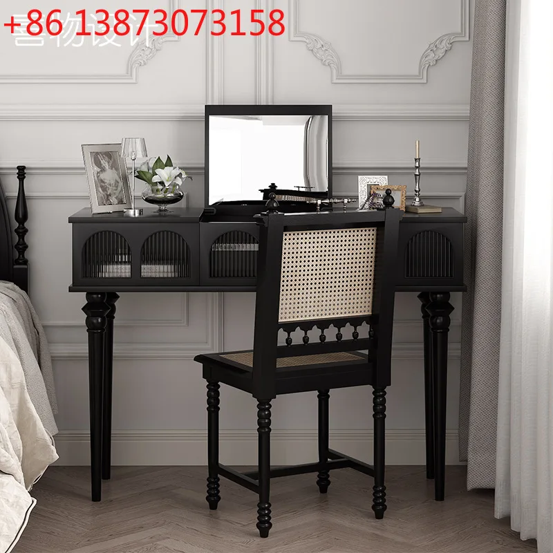 

French retro flip solid wood dressing table small apartment bedroom dressing table Changhong glass dressing table solid wood