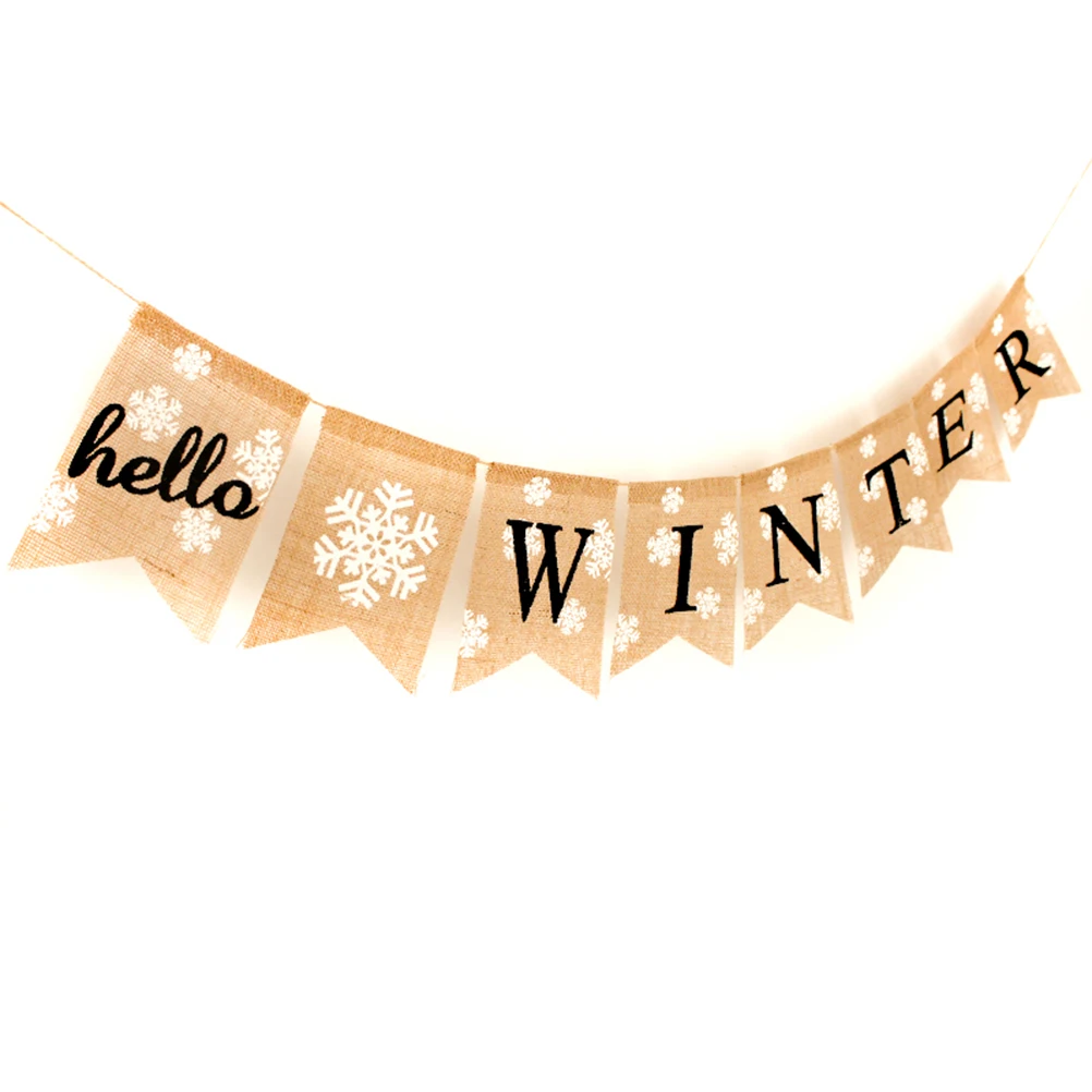 

Snowflake Winter Party Banner Linen Burlap Garland Decorations Swallowtail Bunting Flags For Theme Events Photoshoots Reusable
