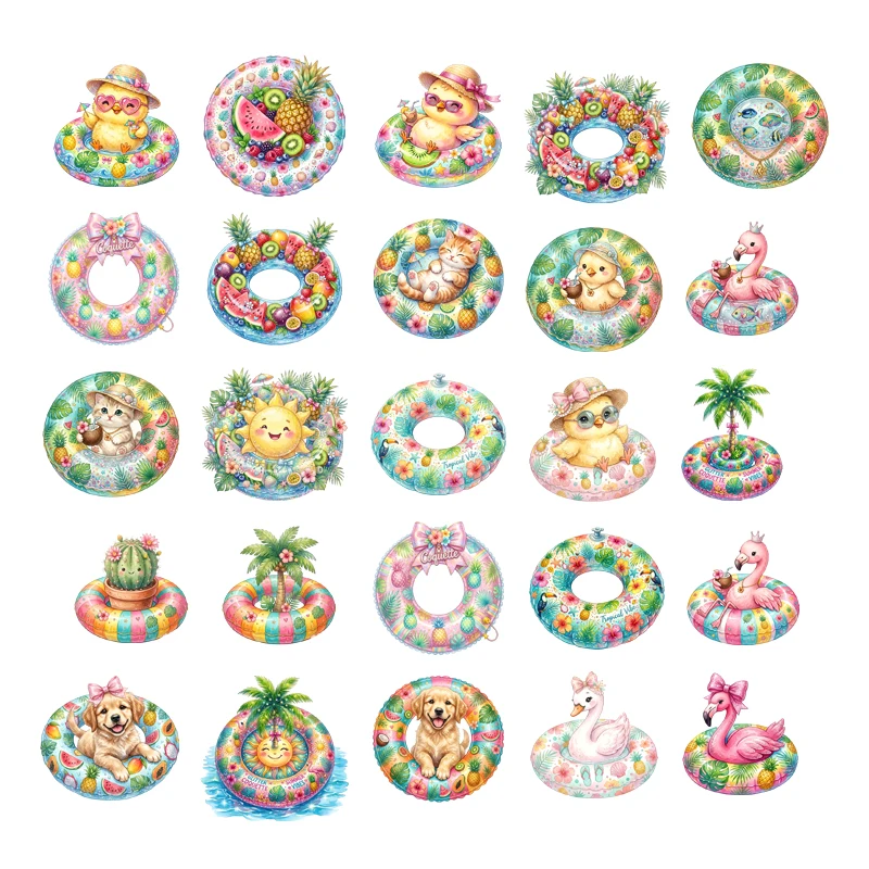 Bikini Girl Beach Illustration Tropical Vacation Illustration Set Transfers Thermal Transfer for Clothes DIY animal Decoration