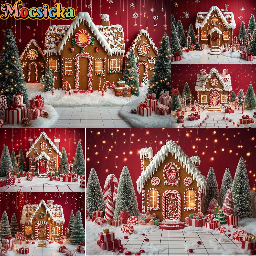 Mocsicka Photography Backdrop Christmas Candy Cookie House Decoration Kids Xmas New Year Portrait Backgrounds For Photographs
