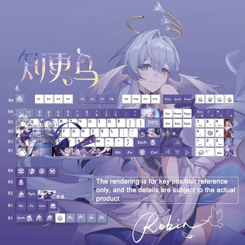 1 Set Honkai Star Rail Robin Keycaps PBT Dye Subbed Key Caps Cherry Profiel Anime Cartoon Gaming Keycap Voor MX Schakelaars Toetsenbord