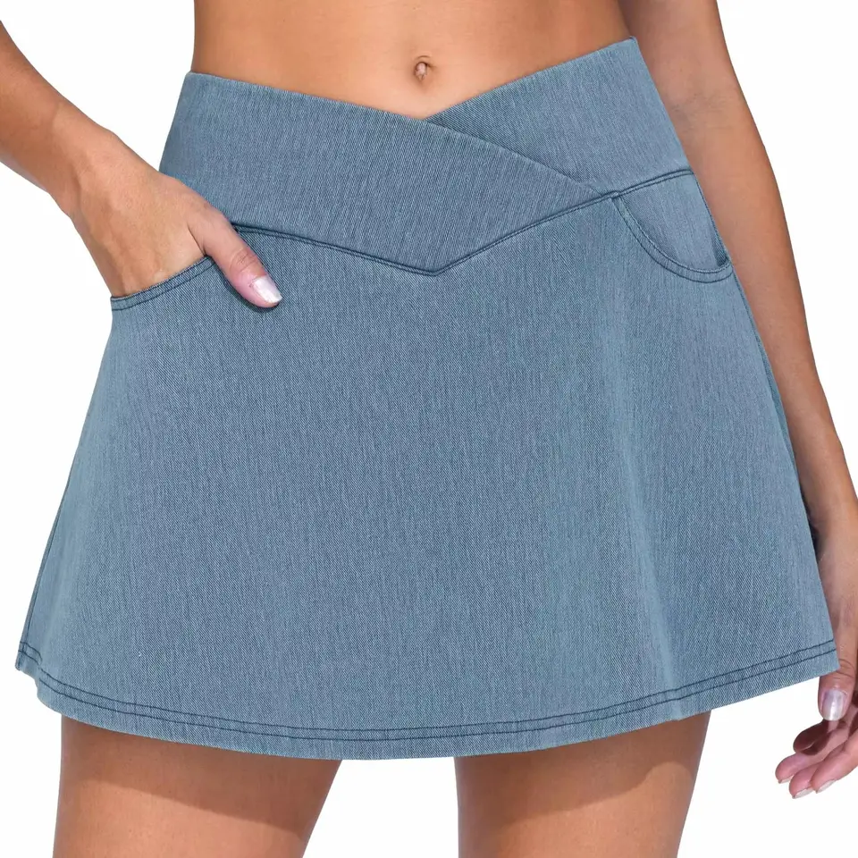 Womens Cross Waist Jean Skorts with Shorts