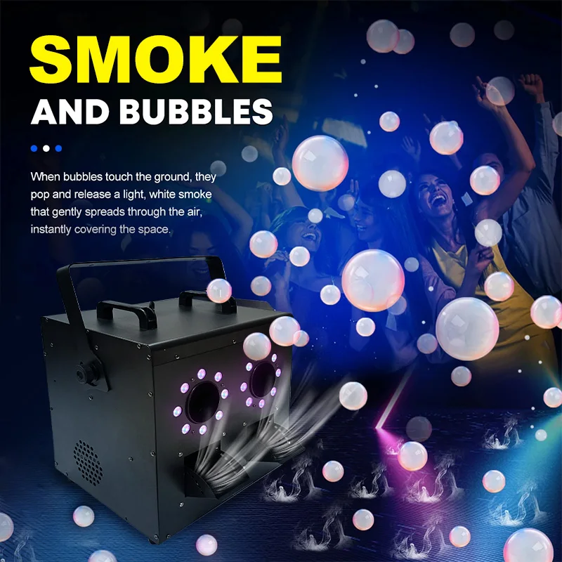 

1500W Smoke Bubble Machine Remote DMX 2 Ways LED Fog Bubbles Blower For Disco Wedding Party Stage Events Theatrical Performance