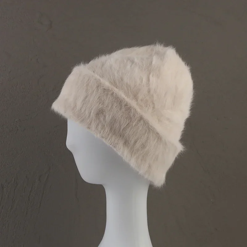 2024New Farben Weiche Kaninchen Fell Mützen Winter Hut für Frau Luxus Flauschigen Gestrickte Hut Motorhaube Dame Herbst Winter Warme Skullies kappe – Detail 24