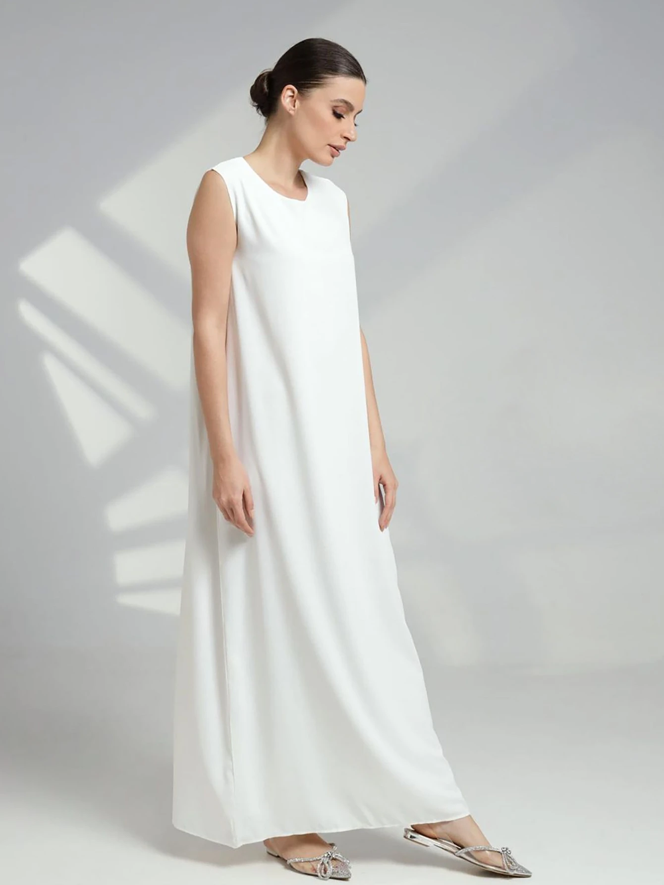 Nova camada de base de cor pura colete dr solto casual interior wear dr a linha longo verão dr redondo neline svel