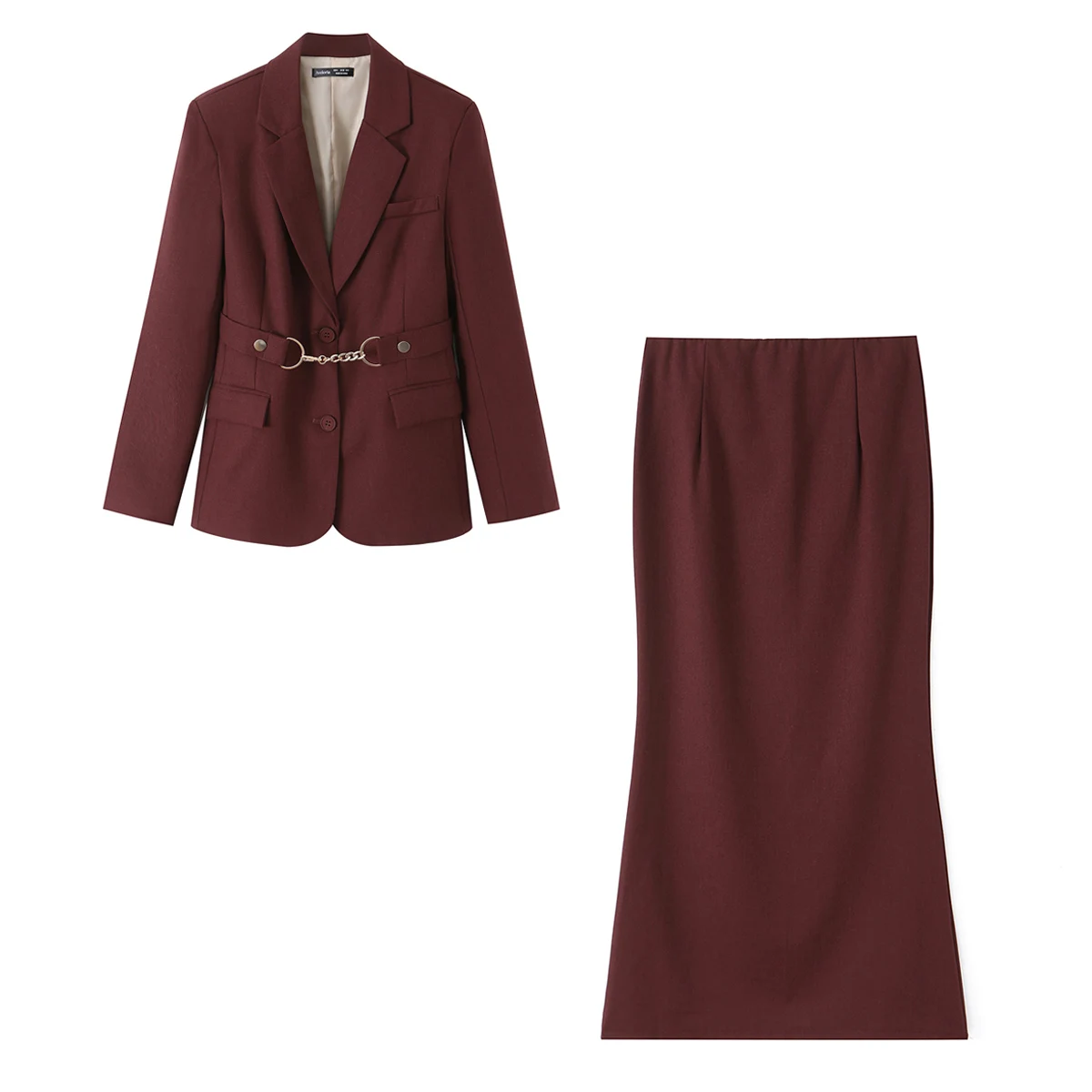 Women's Deep Red Blazers Half Skirt Sets Spring Autumn Female Single Breasted Chic Jacket And Lady High Street Casual Midi Skirt
