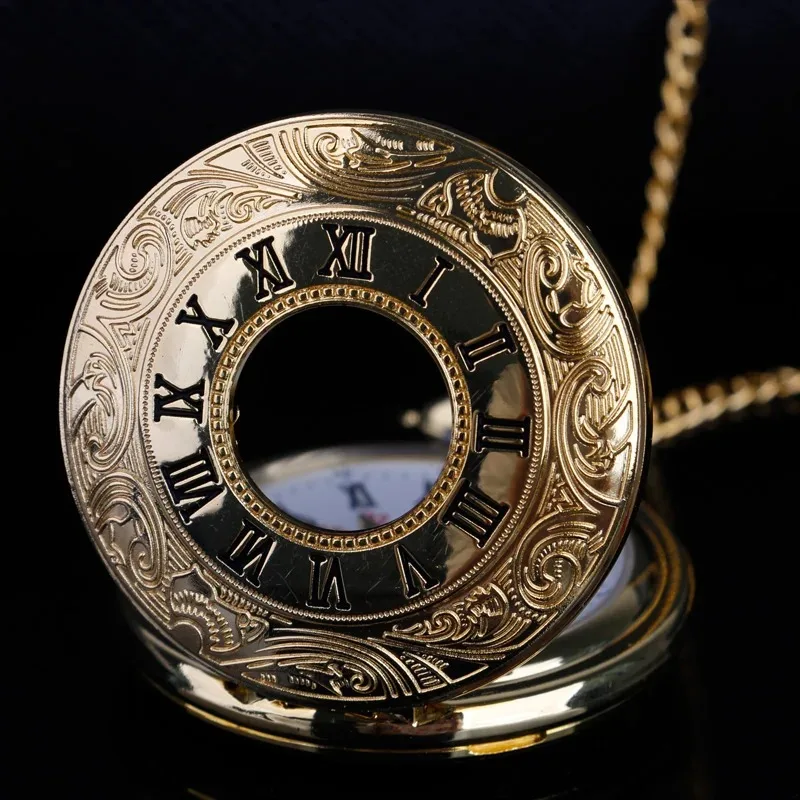 ساعة جيب كوارتز منقوشة بالذهب أرقام رومانية مينا بيضاء سلسلة بدلاية فريدة من نوعها هدية مجوهرات للنساء والرجال