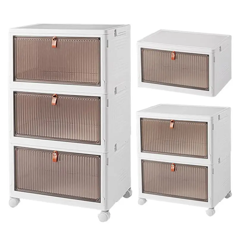 

Collapsible Storage Bins With Lid & Door Folding Storage Box Snacks Toys Stationery Storage Box Makeup Clothes Shoes Storage Box