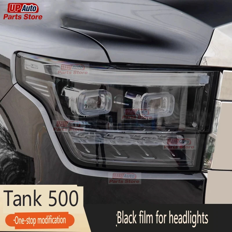 

2 Pcs Car Headlight Protective Film Headlamp Restoration Transparent Black TPU Sticker for Great Wall Tank 500 Accessories