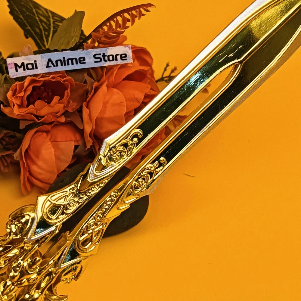 Katana de Metal dorado de 7,8 pulgadas, cuchillo Ninja japonés Real, espada Kratos, hoja de Anime Original, Dios de la guerra, Katana, sable samurái, juguete para regalo