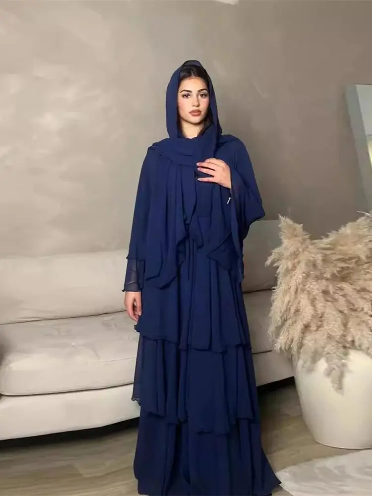 Summer Modest Kaftan Hijab Dresses For Women Kids Open Chiffon Khimar Kimono Abaya Dubai Luxury Muslim Sets Islam Kebaya Damen