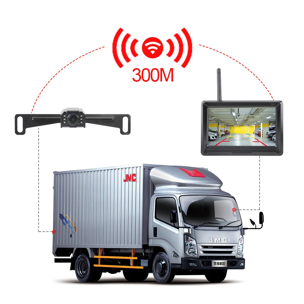 Car Wireless 5-inch Monitor Rear View Reversing Camera Can Receive Signals Within 300M, with Digital Signal Automatic Parking