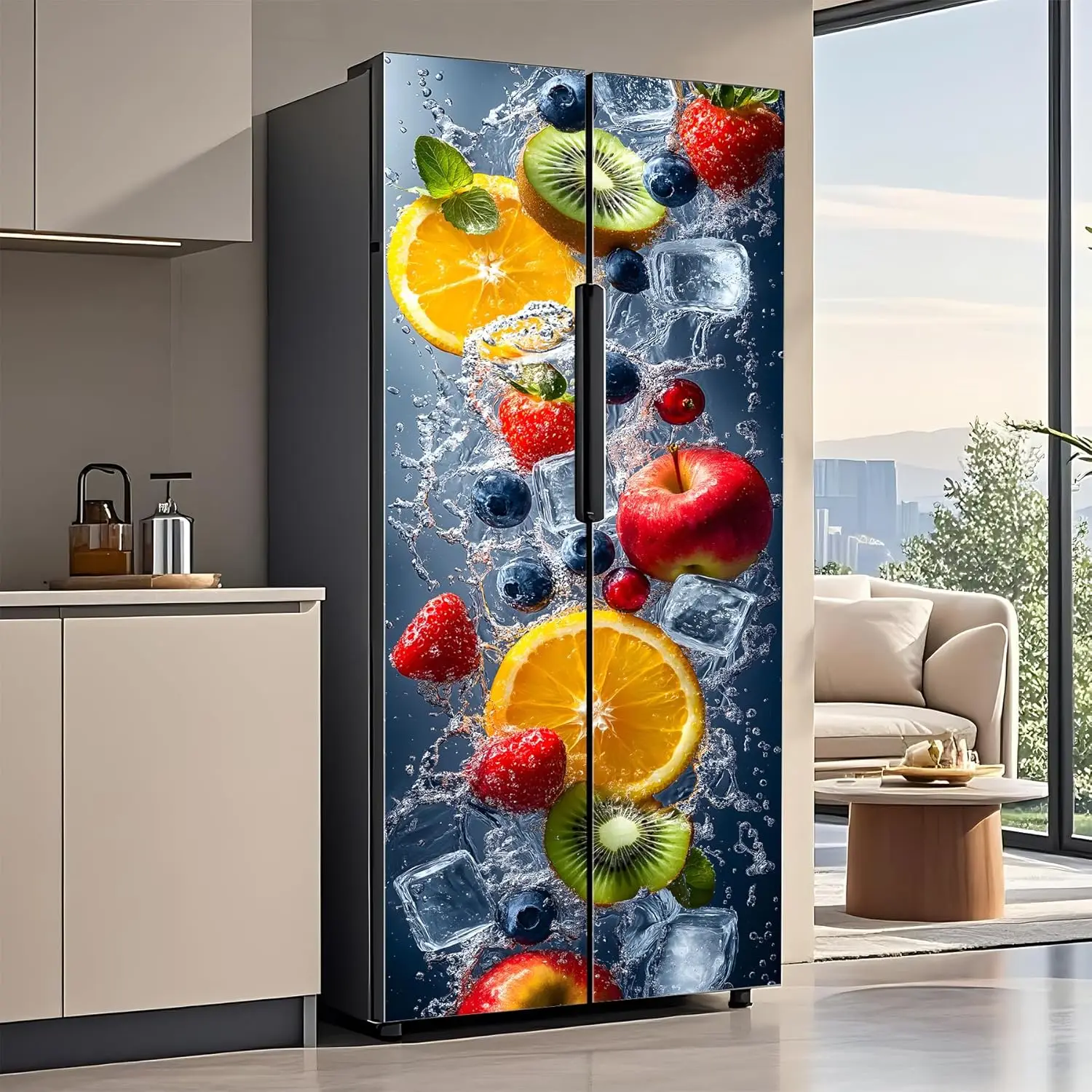 Wholesale Eco-Friendly Glossy Self-Adhesive Removable Vinyl Refrigerator Stickers Peel Stick Fridge Mural Decor Kitchen Bar