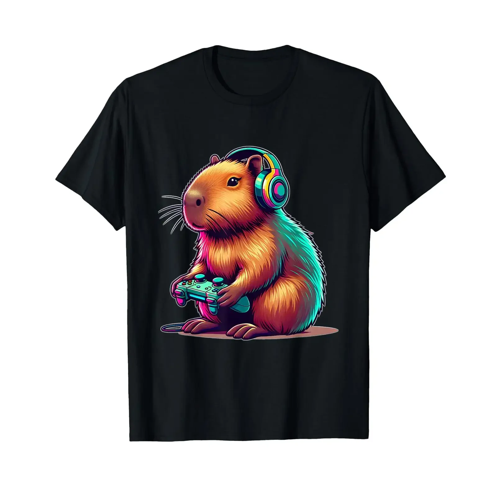 Sponsored Ad Funny Capybara Gamer Video Games Lovers T Shirt black vintage Washed Top For Everyday Wear Slightly Stretched