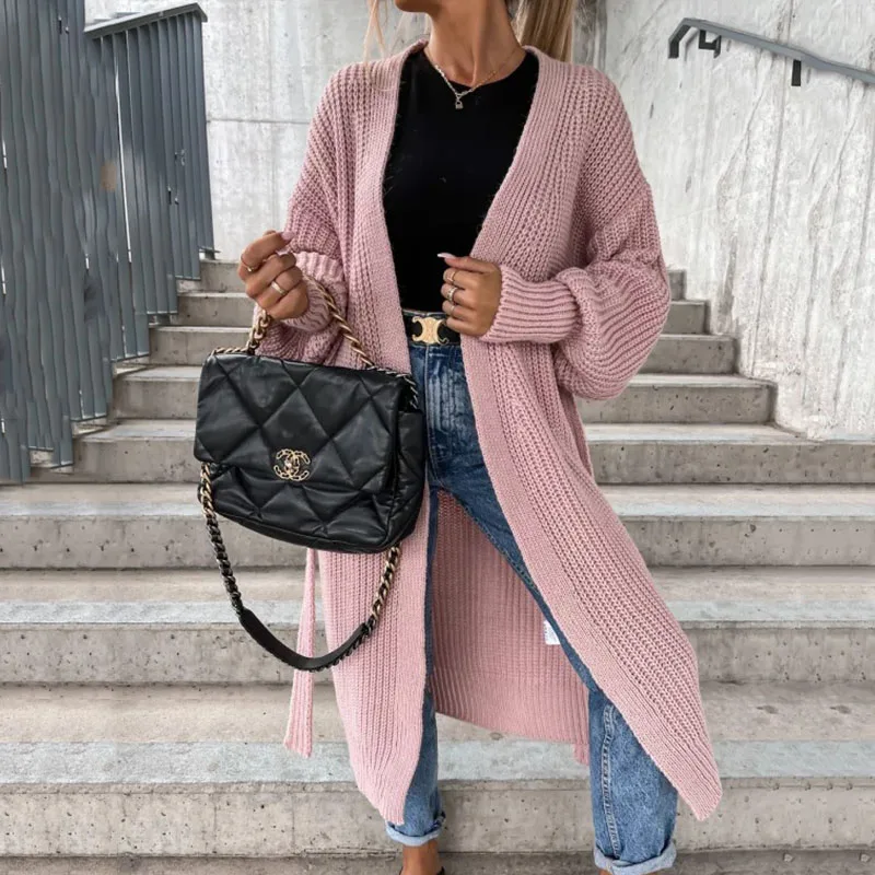 Ardm Casual Cardigan Women Lantern Sleeve Lace Up Knitted Sweater White Cardigan Vintage Tops Auturn And Winter Outwear Coat