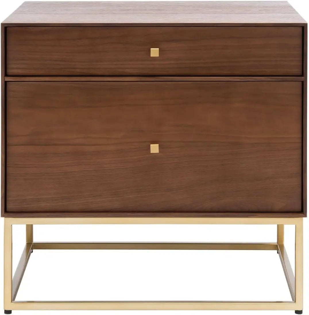 Couture Home Collection Adelyn 2-Drawer Nightstand, Walnut/Gold