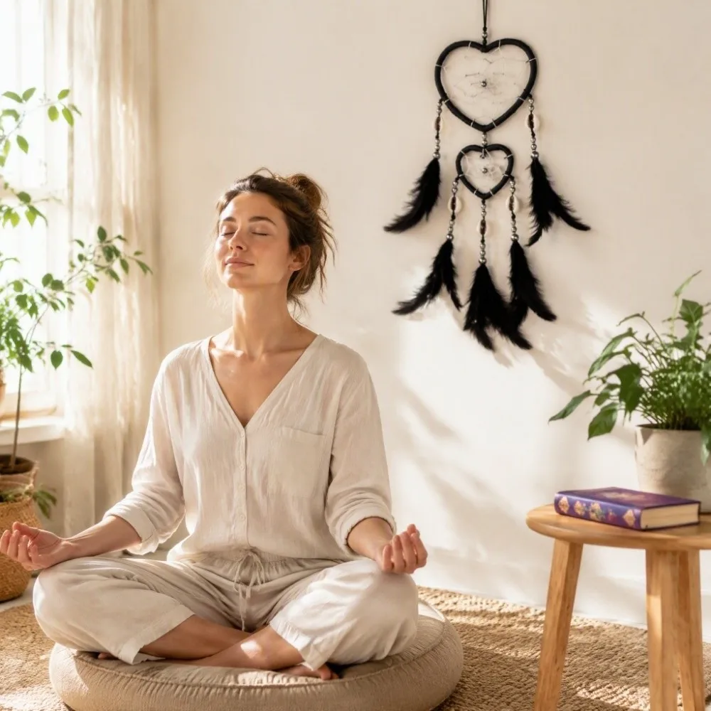 15.75inch Dream Catcher Wall Decor Black Heart-Shaped Hanging Dream Catcher Net Craft Boho Aesthetic Dream Catcher Ornament