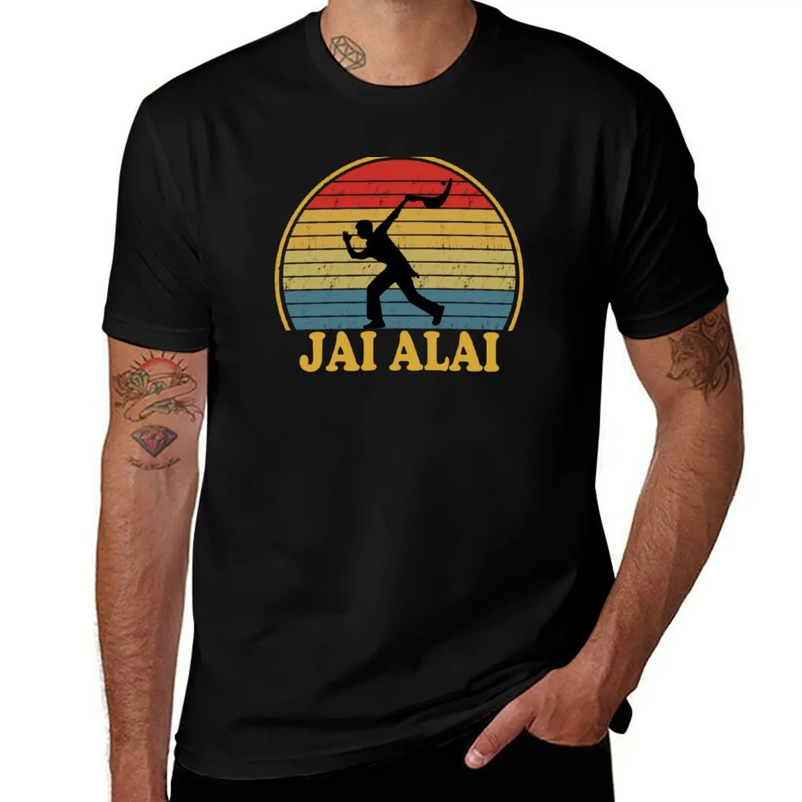 

Jai Alai Pelota Basque Jai Alai lover Retro Sunset Funny T-Shirt man t shirts for men man t shirts graphic T-shirt