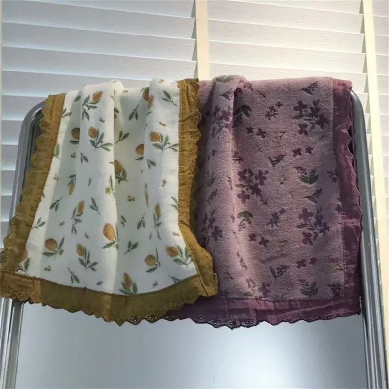 Couple Style Towel With Lace Floral Style Soft Skin Friendly Absorbent Quick Drying No Shedding  Home Wash Towel 2PCS/Set ZI776