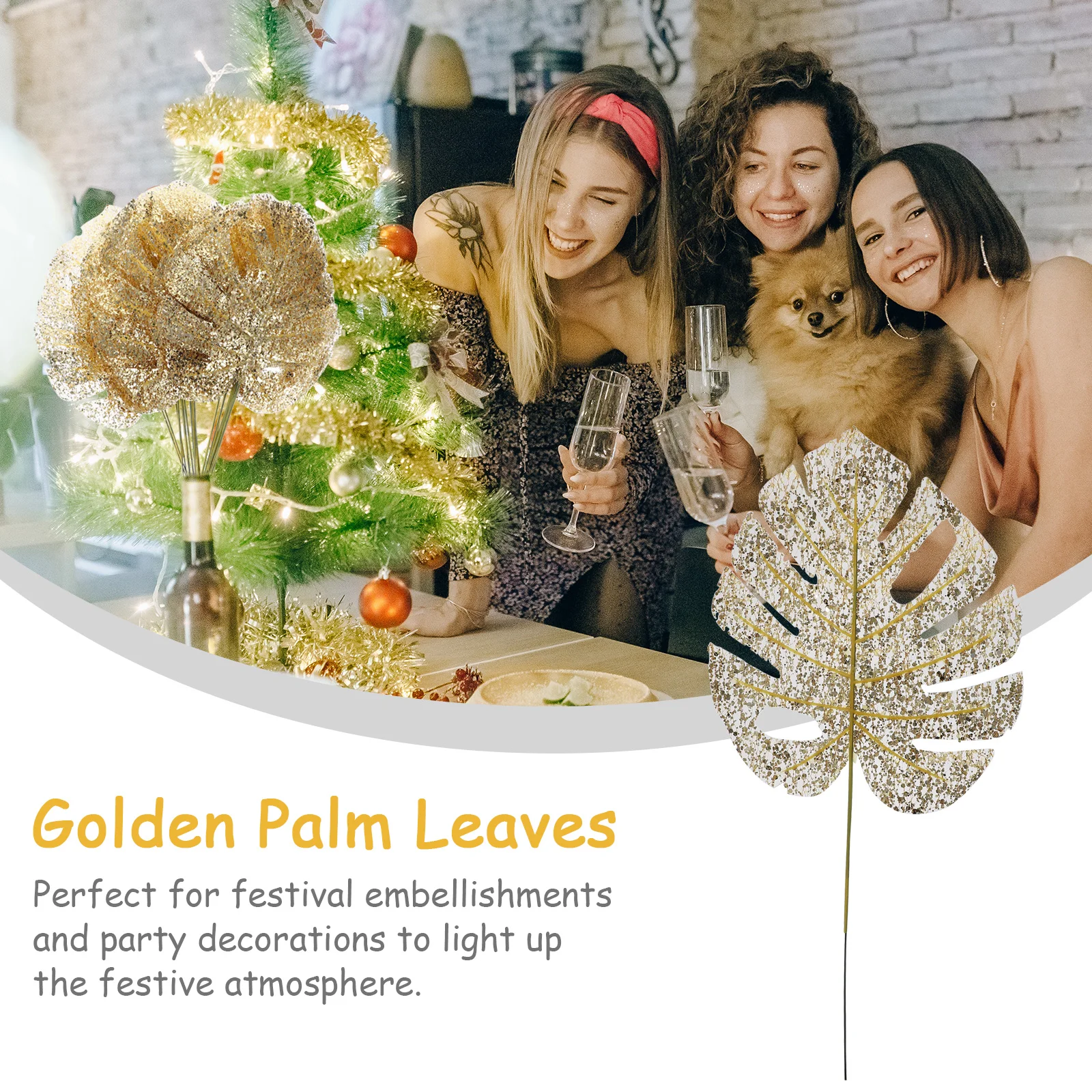 

20pcs Faux Monstera Leaves Decor Artificial Golden Palm Fronds For Jungle Party Wedding Tropical Plants Greenery Props