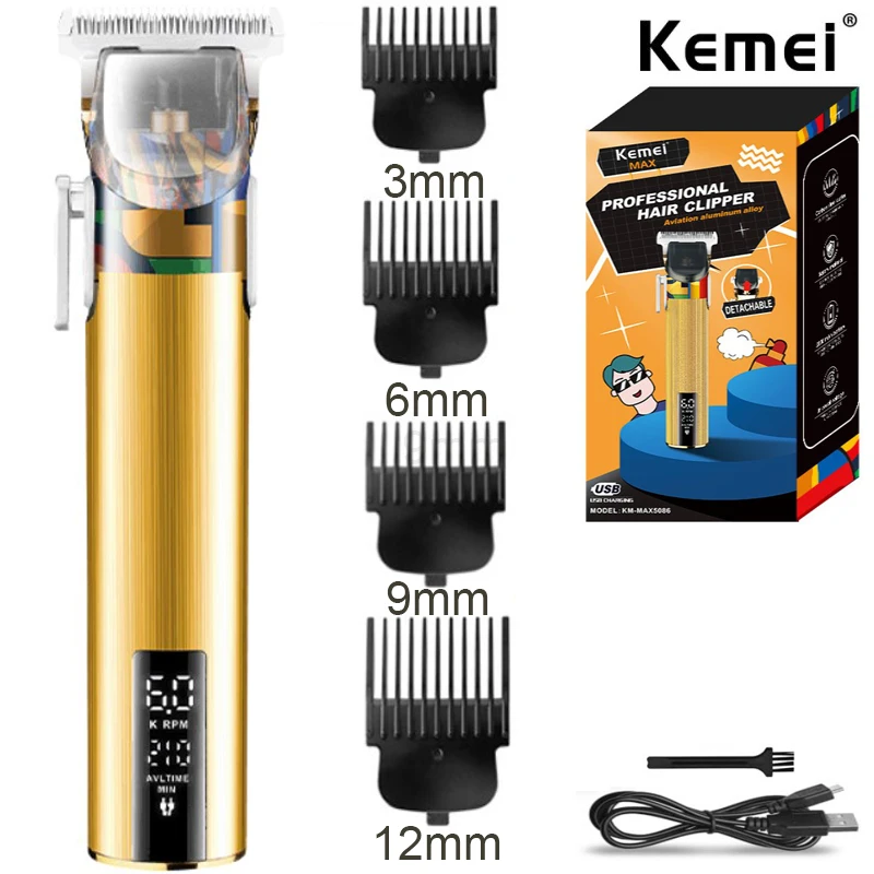 

Kemei Max5086 Hair Clipper Professional Type-c T9 Men Hair Trimmer Beard LCD Display Electric Cutter Haircut Machine for Barber