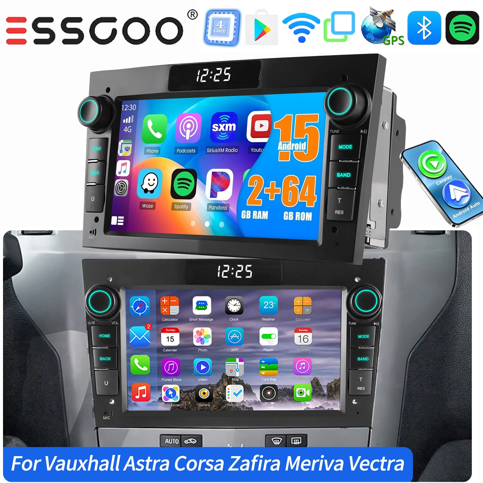 ESSGOO Voor Opel Astra H Corsa C D Vectra C Zafira B Signum Combo 7 "Android 15 GPS NAVI autoradio Carplay Android Auto BT wifi