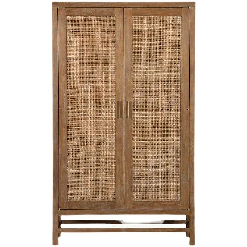 

American country solid wood rattan wardrobe oak retro old two-door wardrobe French simple door locker