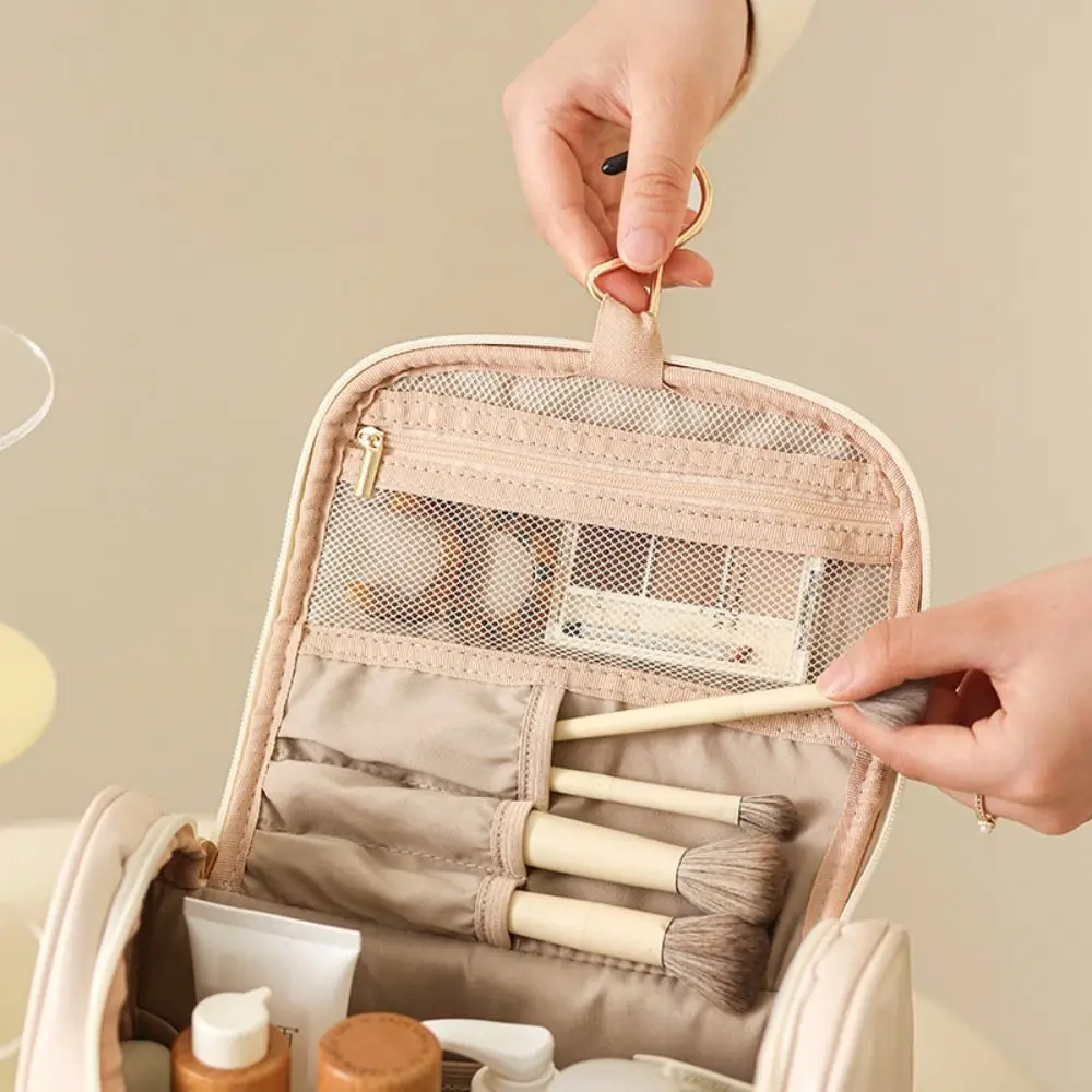 PU Leather Large Capacity Travel Washing Bag Waterproof Hanging Cosmetic Bag Portable Makeup Organizer Bathroom Toiletry Bag