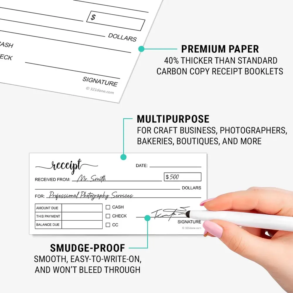 2/4 Pack Carbonless Paper Receipt Books, 2.75x6 inches, White/Yellow 2-Section, Handheld Business Order Form (50 copies).