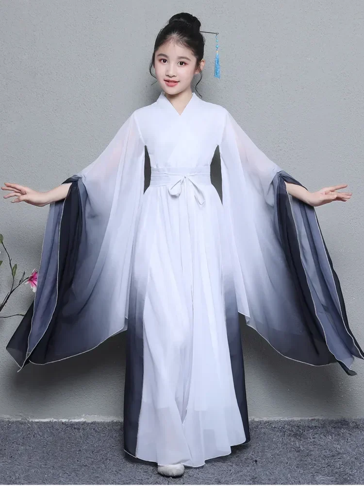 Girls Traditional Dance Costume Fairy Folk Dress Stage Wear Children Hanfu Classical Dance Costumes Fan Dance Outfit Performance