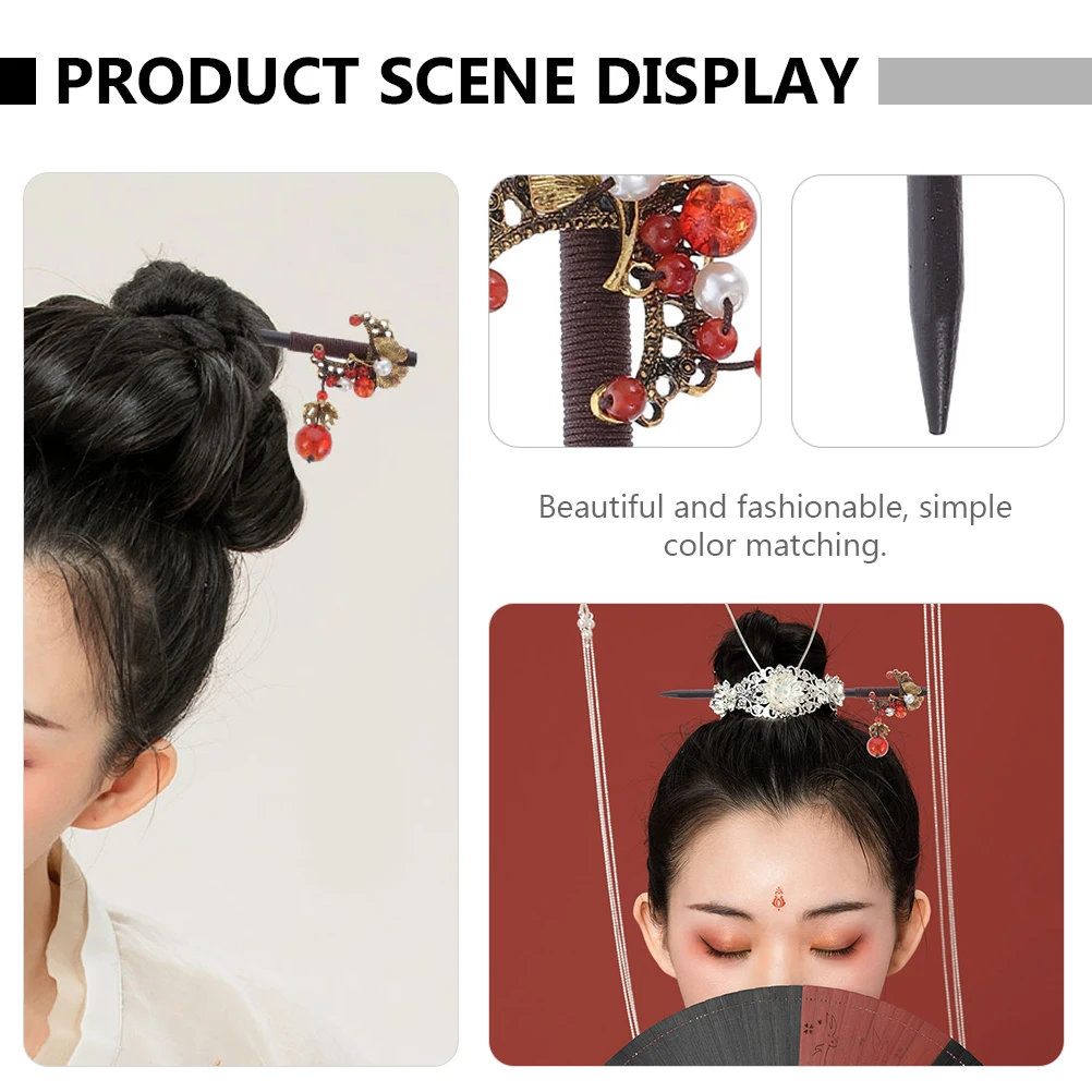 

2Pcs Tassel Retro Style Headdress Vintage Hair Stick Retro Headdress Ponytail Accessories Bright Luster Ethnic Style