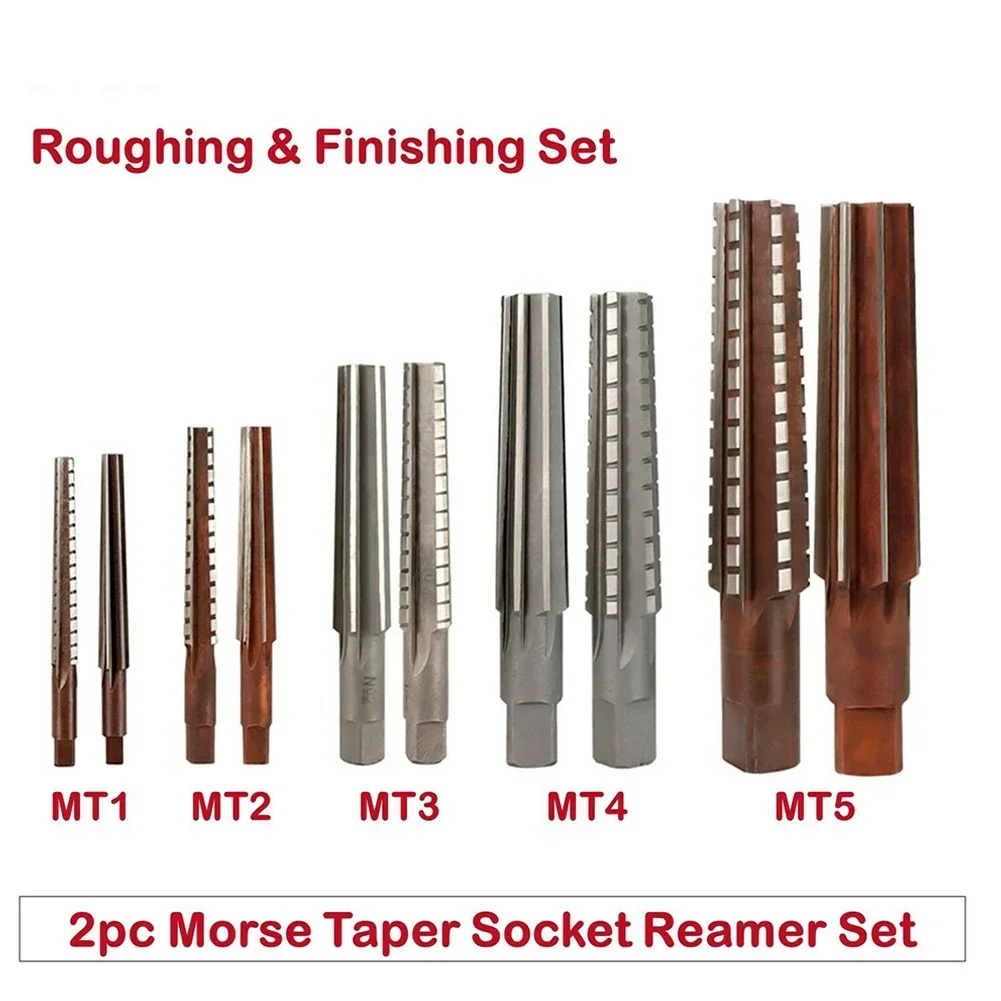 2pcs Hand Reamer MT1/MT2/MT3/MT4/MT5 9SiCr Fine/rough Edge Morse Taper Sleeve Reamer For Milling Finishing Tool