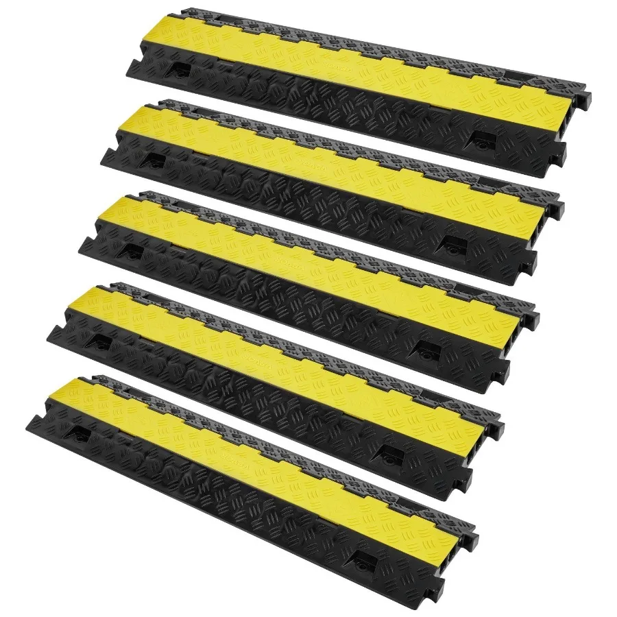 

5 PCs Cable Protector Ramp 2 Channel 22000 lbs axle Heavy Duty TPU Wire Cover Driveway Traffic Speed Bump with TPR Flip Open To