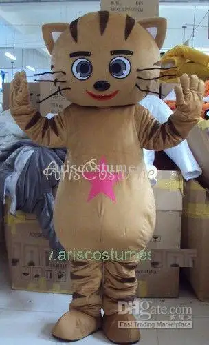 Mascote bonito dos desenhos animados fantasia de pelúcia para adulto, gato marrom bonito, vestido extravagante, mascote de Halloween, venda quente, novo