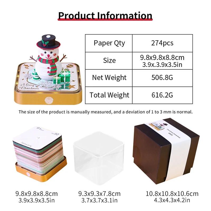 تقويم Time Piece 2026 - تقويم مكتب LED مع لوحة مذكرة ورقية ثلاثية الأبعاد - هدية عيد الميلاد