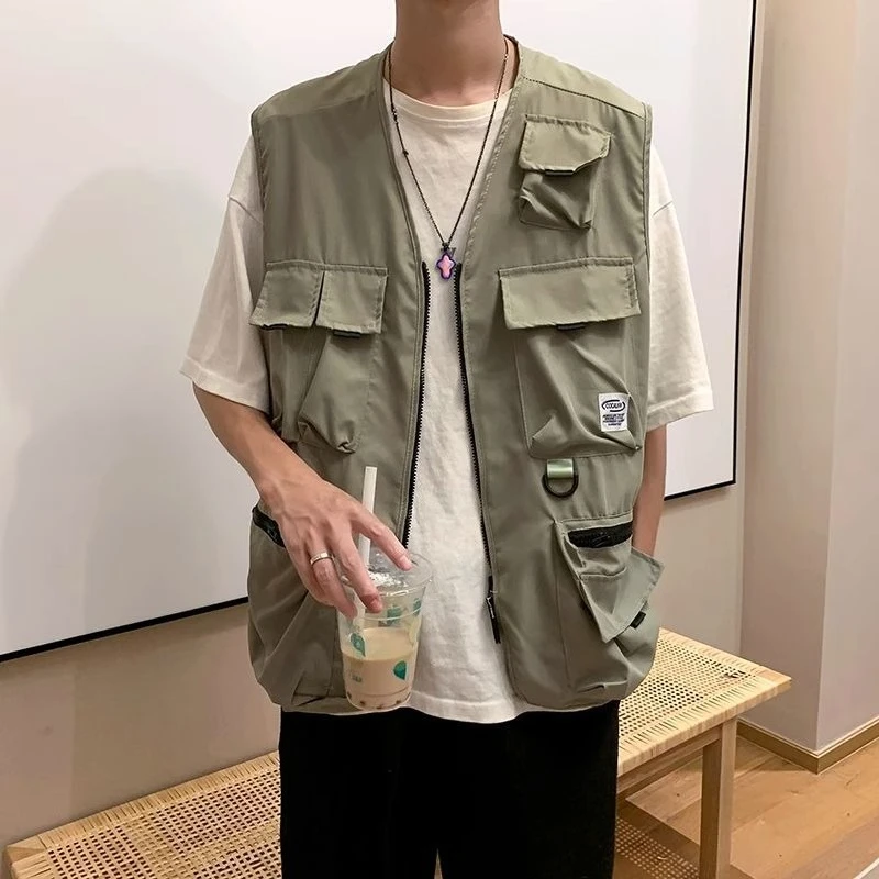 

Functional Workwear Vest for Men Loose Sleeveless Jacket with Multi Pockets Hong Kong Japanese Style Summer INS Trendy Jacket