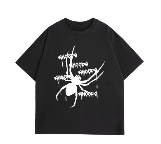 

Модная повседневная футболка унисекс из 100% чистого хлопка с рисунком паука и буквенным принтом Whoops, подходящая для мужчин и женщин